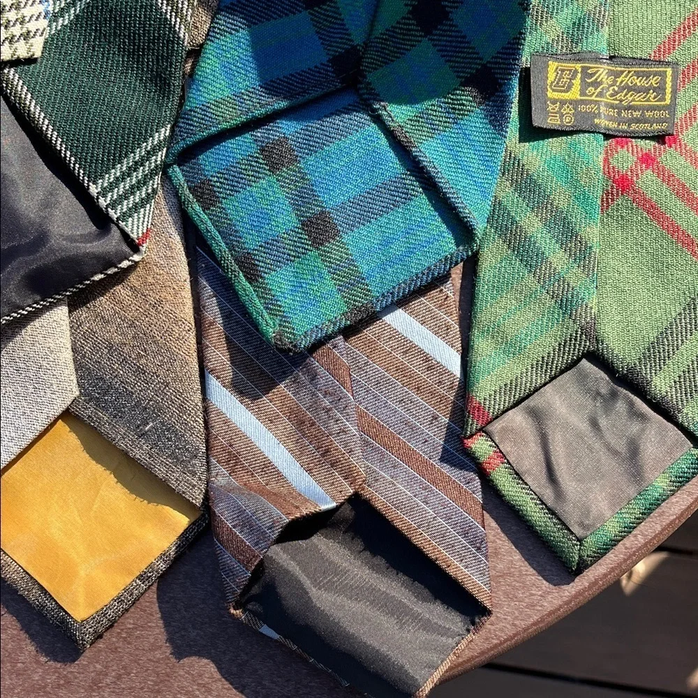 Vintage Men's Plaid Striped and Wool Ties Bundle - Set of 7